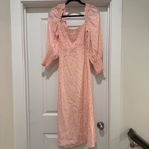 Faithfull The Brand Mathilde Midi Sun Dress | Floral Print | Size 6 | Pink